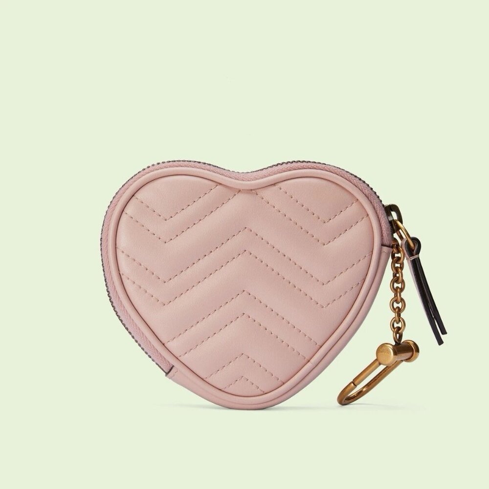 NEW GUCCI GG Marmont Heart-shaped Coin Purse Wallet Pink - Picture 3 of 10
